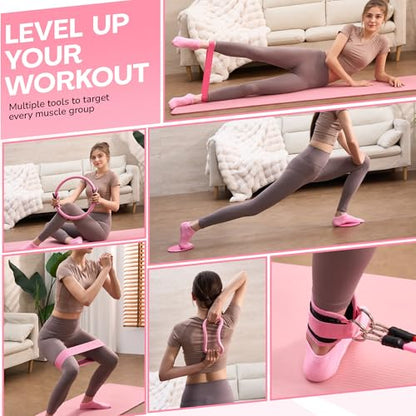 Pilates Kit for Women – Home Pilates Equipment Set with Pilates Ring & Ball, Resistance Band, Ankle Resistance Bands with Cuffs, Grip Socks & Massage Ball – Full Body Home Workout Essentials