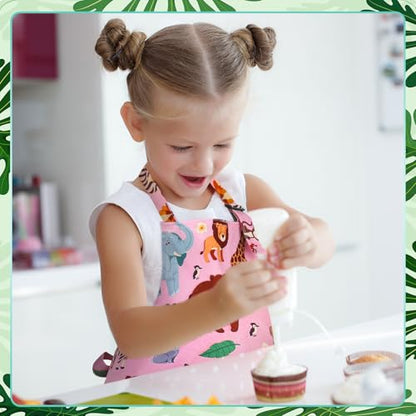 2 Pack Kids Apron, Cute Cooking Aprons, Waterproof Art Apron with Pockets, Toddler Painting Artist Apron Adjustable - color: Forest Animals, size: 45*62cm