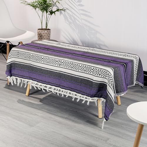 Airooglee Large Mexican Blanket - Perfect as Yoga Blanket, Outdoor Blanket, Beach Blanket, Serape Blanket, Picnic Blanket, Camping Blanket, Boho Home Décor (Purple) - color: Purple