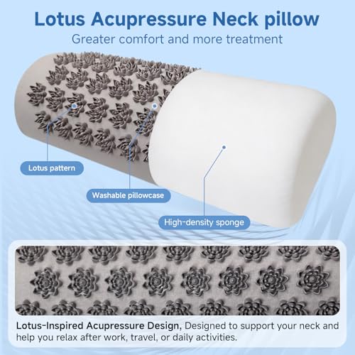 Acupressure Neck Pillow, Ergonomic Neck Support Pillow with Raised Pressure Points, Neck Rest Pillow for Home, Office, Travel, Reading, Relaxation Gift for Women & Men, Light Gray - color: Light Gray
