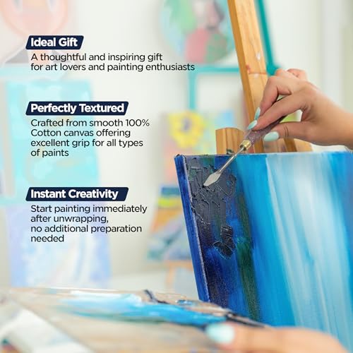 BLUEBIRD Canvas Board Set of 10 (2 each of 4x4, 5x7, 8x10, 9x12, 11x14) Studio Acrylic Gesso 500ml - White Liquid Gesso Primer