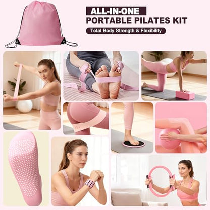Pilates Kit with Yoga Block, Home Workout Set for Women - color: PINK PRO