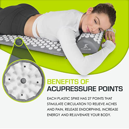 ProsourceFit Acupressure Mat and Pillow Set for Back/Neck Pain Relief and Muscle Relaxation, Grey - color: Large - Grey/White, size: Large