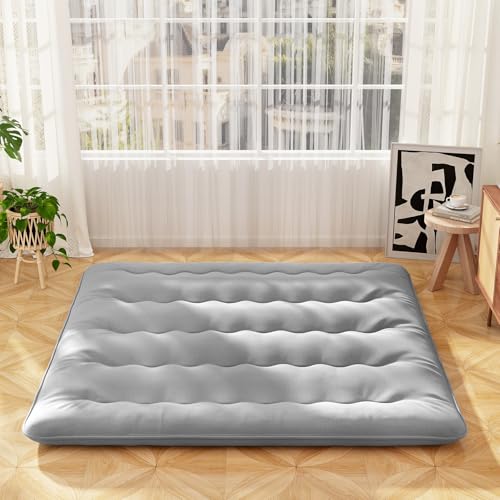 Giantex Japanese Floor Mattress, 4 Inch Futon Mattress with Washable Cover & Storage Bag, Foldable Roll up Mattress Tatami Mat, Portable Sleeping Pad for Camping, Dormitory, Grey, King - color: Grey, size: King
