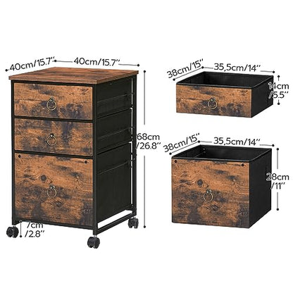 HOOBRO 3-Drawer Mobile File Cabinet, Vertical Filing Cabinet, Under Desk Cart with Drawers for Home Office, Rolling Printer Stand, A4/Letter-Sized, Fabric Drawer, Rustic Brown BF30WJ01 - color: Rustic Brown