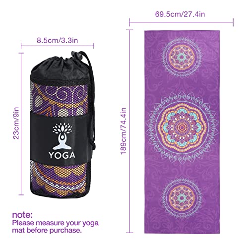 MoKo Yoga Towel, Non-Slip Quick-Dry Mat Towel, Purple Mandala - color: Purple Mandala