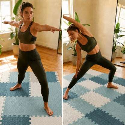 18 Pcs EVA Foam Floor Tiles, Puzzle Exercise Mat Set for Gym - color: Cool Blue Trio