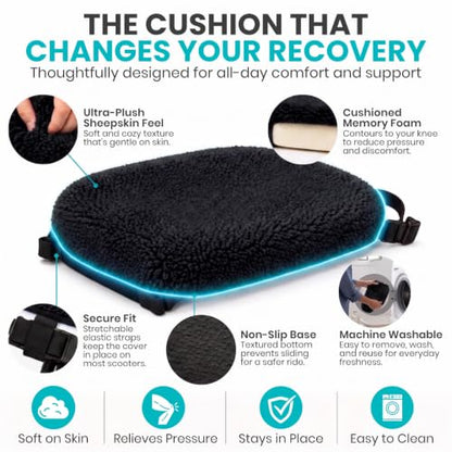Vive Mobility Knee Scooter Pad Cover - Soft Adult Sheepskin Memory Foam - color: Black
