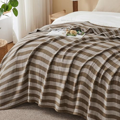 EMME Cotton Muslin Blanket Couch 4-Layer Breathable Gauze Soft Lightweight Bed Blankets Adults Brown Throw XL (50" x 70") - color: Brown, size: Throw XL (50" x 70")