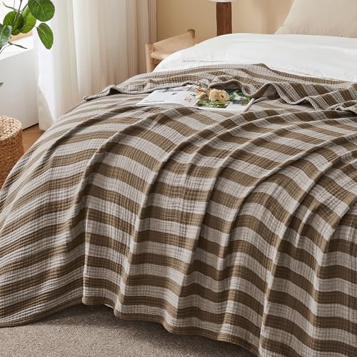 EMME Cotton Muslin Blanket Couch 4-Layer Breathable Gauze Soft Lightweight Bed Blankets Adults Brown King (108" x 90") - color: Brown, size: King (108" x 90")