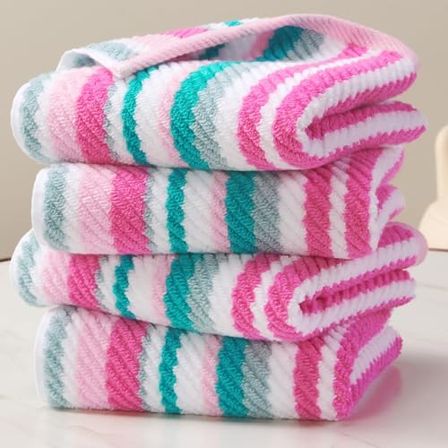 VOOVA & MOVAS Striped Hand Towels 4 Pack, 100% Cotton, 16x27 in, Pink Teal - color: Pink + Aqua + Teal Striped, size: 4 PC Hand Towels (16"x27")
