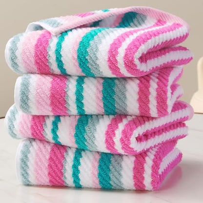 VOOVA & MOVAS Striped Hand Towels 4 Pack, 100% Cotton, 16x27 in, Pink Teal - color: Pink + Aqua + Teal Striped, size: 4 PC Hand Towels (16"x27")