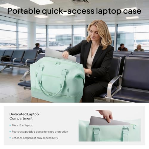 Travel Duffle Bag for Women, 40L Weekender Bags Airline Approved Carry On with Shoe Compartment & Waterproof Wet Pocket, Durable Nylon Weekender Overnight Bag for Travel, Gym, Business Trip, Green - color: Green