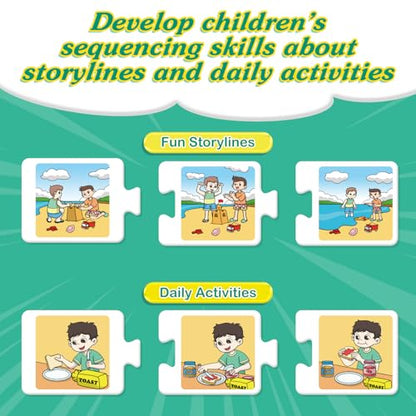 Kasfalci Sequencing Puzzle Cards,Sequence Board Game for Kids,Speech Therapy Materials for Autism,Storytelling,Social Skills,Sentence Building,Toddler Puzzles,Learning Activities,Classroom &Homeschool