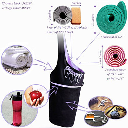 Yoga Mat Bag & Carrier with Pockets for Women - color: Black & Lavender Purple