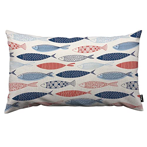 TKS MITLAN Fish Decorative Pillow Covers Red Blue Striped Swimming Wildlife Marine Sea Nautical Underwater Nautical Rustic Linen Throw Pillow Covers 12x20 Inch for Sofa Couch Decoration - color: Fish, size: 20" x 12" (Pack of 1)