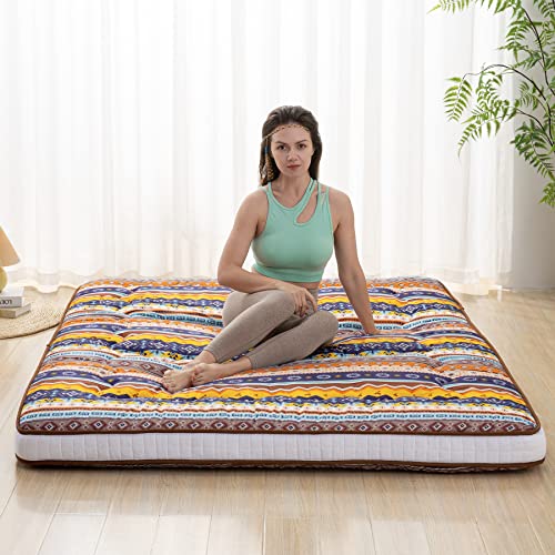 Dr.Futon Japanese Floor Futon Mattress Extra Thick Folding Roll Up Bed Topper Mat for Guest,Lounger and Tavel - color: Indianb, size: Queen