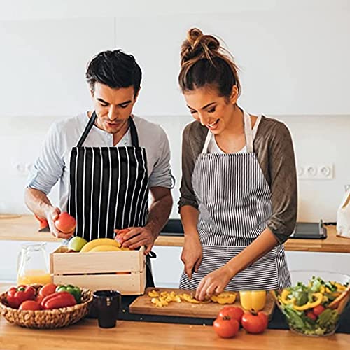 RUIBOLU Adjustable Bib Apron with 2 Pockets Cooking Kitchen Cotton Aprons for Women Men Chef Restaurant BBQ Painting - color: Khaki Stripes
