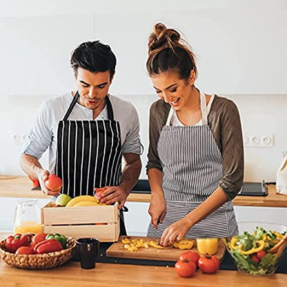 RUIBOLU Adjustable Bib Apron with 2 Pockets Cooking Kitchen Cotton Aprons for Women Men Chef Restaurant BBQ Painting - color: Khaki Stripes