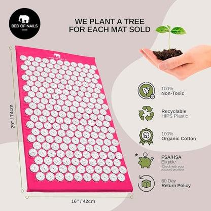 Bed of Nails Original Acupressure Mat with 8820 Precision Nails for Massage Therapy, 29 x 16 x 1", Pink - color: Pink