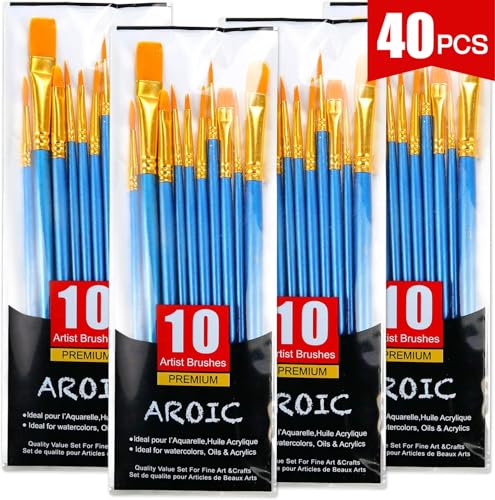 Acrylic Paint Brush Set, 4 Packs / 40 pcs Nylon Hair Brushes | All Purpose Oil Watercolor Painting Artist Professional Kits - size: 40pcs-blue