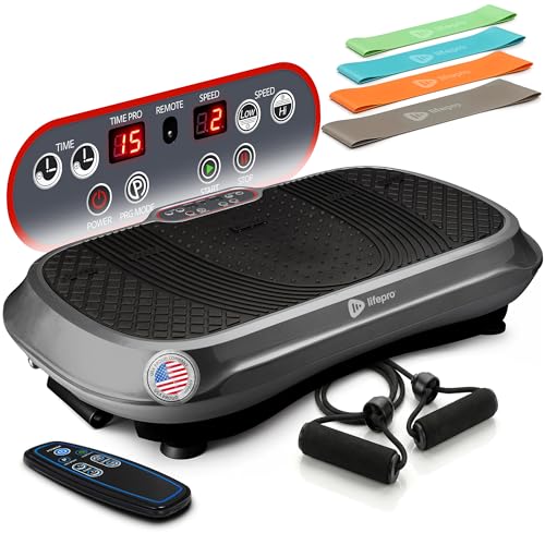 Lifepro Waver Vibration Plate Exercise Machine with 99 Speeds & 10 Presets | Resistance Bands, Non-Slip Surface, 330 lbs Capacity — Vibration Plate for Lymphatic Drainage, Body Toning, Full-Body Workout - color: Gray