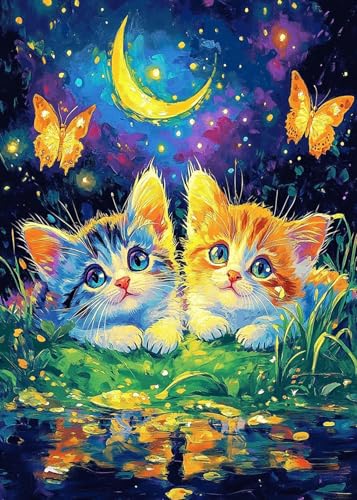 SANYUN Diamond Painting Kits for Adults Cat,Moon Diamond Art Paintings,Two Cats and Butterfly Full Drill Gem Painting Kit for Relaxation,Suitable for Gift and Home Wall Decor(12x16inch) - color: B-001 Two Cats