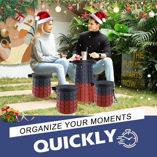ALEVMOOM Upgraded XXL 19.7" Collapsible Stool with Cushion, Heavy Duty Portable Folding Stool Max Load 1000 lbs, Retractable Telescoping Foldable Seat Chair for Camping Fishing Travel - color: Navy Red