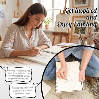 Hardcover Spiral Sketchbook, 160gsm Paper, 40 Sheets, 8.5 × 11 in | Acid-Free Thick Paper, 360° Lay-Flat Spiral Binding, Hardcover, for Pencil, Ink & Charcoal