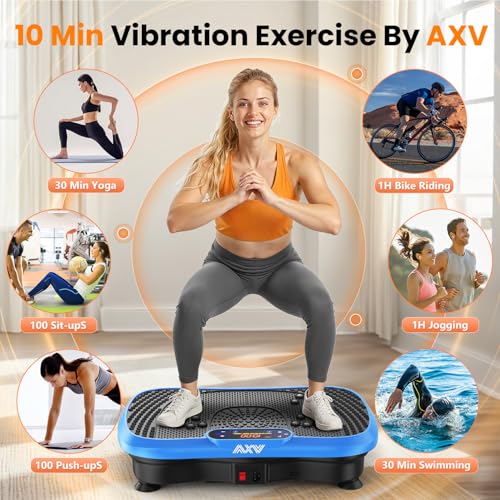 AXV Vibration Plate Fitness Platform Exercise Machine Body Vibrating Board | Curved Design Powerful 200W Bluetooth Oscillating Shake Plate for Lymphatic Drainage Recovery Whole Body Toning With Handles - color: SLIM.BLUE