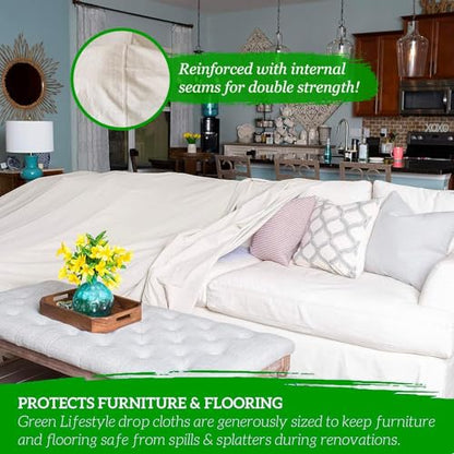 GREEN LIFESTYLE All Purpose Canvas Drop Cloths - Drop Cloth for Painting, Floor Cover, Heavy Duty Protection for Furniture & Surfaces, Reusable Painters Canvas Tarp for Renovation (2 Pack 4x10) - size: 2 Pack - 4x10