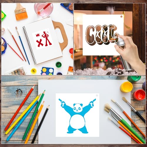 Keluna Street Spray Painting Stencils - 36 Pcs Graffiti Street Art Stencils for Painting on Wall Rock Canvas Bags T-Shirt Rug Mat - style: graffiti