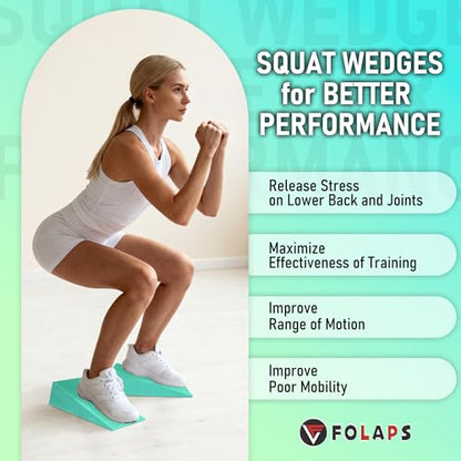 Folaps Squat Wedge Block with Guide for Heel Elevated Squat Weightlifting Slant Board for Squats with Carry Bag to Improve Mobility Balance and Strength Performance - color: Mint Green