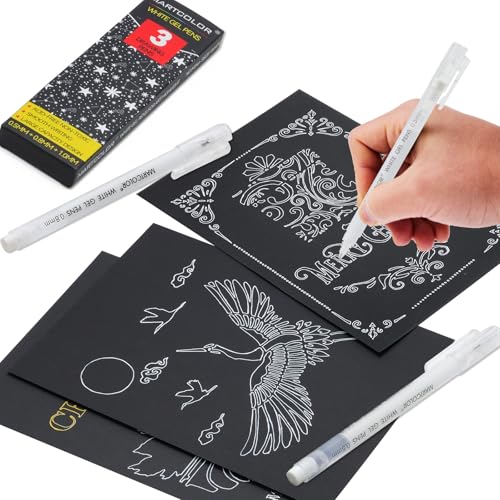 MARTCOLOR White Gel Pens, 3 Pack, 0.5mm, 0.8mm, 1.0mm White Gel Ink Pens | Opaque Archival Ink Pen for Black Paper Drawing, Art Highlight, Illustration, Bullet Journaling, Card Making & DIY Projects - style: White - 0.5+0.8+1.0mm