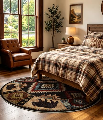 YIHOUSE Washable Western Cabin Round Rug, 6ft - color: Bear, size: 6' (Round)
