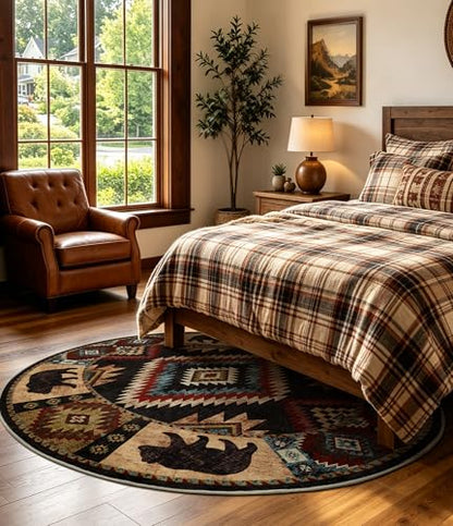 YIHOUSE Washable Western Cabin Round Rug, 6ft - color: Bear, size: 6' (Round)
