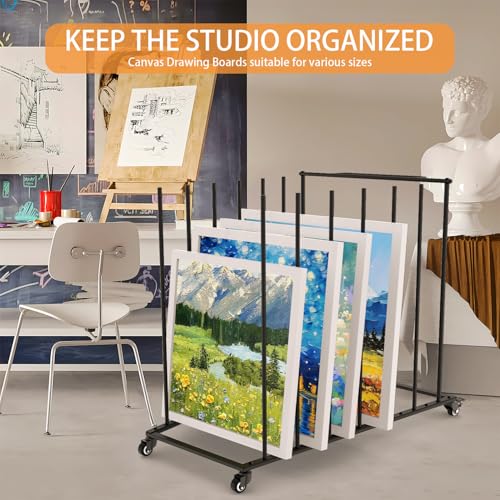 Heavy-Duty Art Storage Rack for 57" Artwork - Canvas Drying Rack & Mobile Display Stand with Locking Casters, Metal Frame - Organizer for Artists, Framers, Studios, Vendors