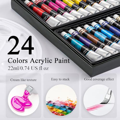 Inburit Acrylic Paint Set for Kids & Adults, Art Supplies Kit with Canvas | Complete 41 PCS Art Painting Supplies Kit, 24 Vibrant 22ml Acrylic Paint Tubes, Large Canvas Boards, Drawing Pad - color: 41PCS+24Colors/ 22ml