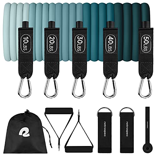 Retrospec Train Resistance Bands Set for Working Out - 5 Stackable Bands, Handles & Door Anchor - Portable Fitness Equipment for Physical Therapy & Yoga Includes Carry Bag - color: Undertow, size: (Pack of 5)