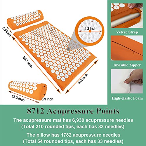 XiaoMaGe 28.7" Acupressure Mat and Pillow Set with Carry Bag (Orange) - color: Orange