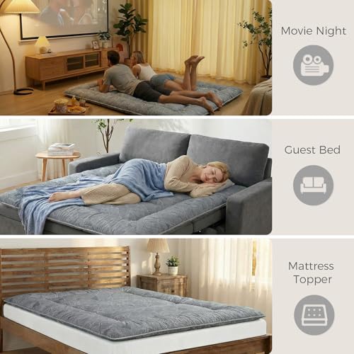 XICIKIN 2.5" Japanese Floor Mattress, Japanese Futon Mattress - color: Grey Feather, size: Queen（80" x 60"）