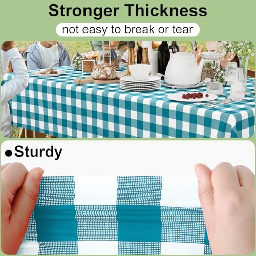 Smiry 8 Packs Gingham Disposable Table Cloth, 54 x 108 Inch Waterproof Plastic Tablecloth, Rectangle Turquoise and White Checkered Table Covers for Picnic, Birthday, Party - color: Turquoise and White, size: 54"x108" (Pack of 8)