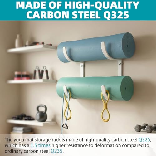 Yoga Mat Holder Wall Mount，No-Tie Mat Storage Rack With Rubber Coating | for Exercise Mat，Pilates Mat，Hanging Foam Roller and Home Gym Equipment Accessories - color: 2-Tiers （yoga mat holder）