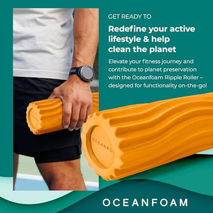 Oceanfoam Ripple Travel Foam Roller (11" x 3.35") Firm Mini Foam Roller for Physical Therapy, Deep Tissue Massage, Back Pain - High Density, Ergonomic Wave Textured - Yoga, Pilates, Exercise (Gold) - color: Gold