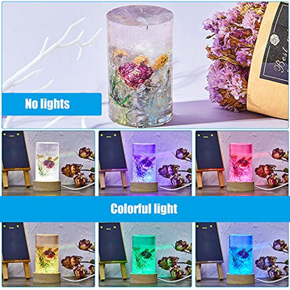2 Pieces DIY Resin Lamp Mold Kit for Flower Preservation, Large Cylinder Resin Casting Mold with 2 USB Wooden LED Light Bases, Preserved Flower Display Lamp Making Kit, Handmade Gift Home Decoration