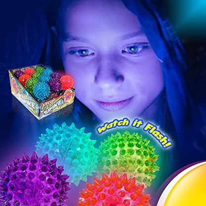JA-RU Light Up Spiky Balls for Kids (12 Pack) – Light Up Bouncy Balls, Spiky Fidget Toys, Sensory Bin Filler, Stress Relief Toy, Bulk Party Favors – 695-12p - size: 12 Pack of Spike Balls