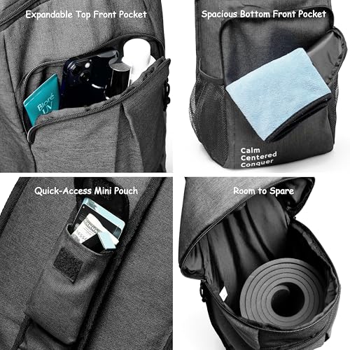 Yoga Mat Bag Carrier - Large Pockets & Water Bottle Holders. Yoga Backpack Fits 0.5" Thick x 26" Wide Mats. Hands-Free, Left-Right Switchable, Yoga, Gym, Cycling - color: Black