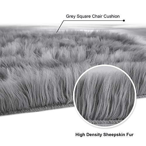 Softlife Grey Faux Fur Sheepskin Chair Cover Seat Cushion Pad Super Soft Area Rugs for Living Bedroom Sofa Dorm (1.6ft x 1.6ft) - color: Grey