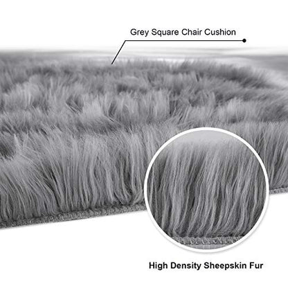 Softlife Grey Faux Fur Sheepskin Chair Cover Seat Cushion Pad Super Soft Area Rugs for Living Bedroom Sofa Dorm (1.6ft x 1.6ft) - color: Grey