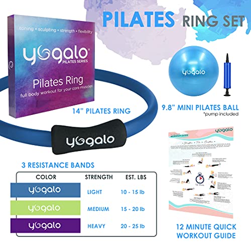 Pilates Ring and Ball Set with 3 Resistance Bands - Pilates Equipment for Home Workout - Magic Circle Pilates Ring 14 Inch to Tone, Sculpt and Strengthen - Fitness Ring for Yoga and Pilates - color: Blue